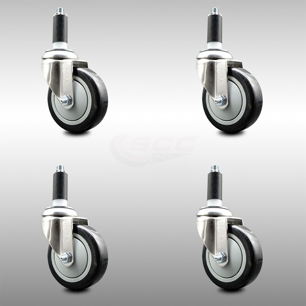 Service Caster 4 Inch 316SS Black Polyurethane Swivel 1-1/8 Inch Expanding Stem Caster Set SCC SCC-SS316EX20S414-PPUB-BLK-118-4 - main